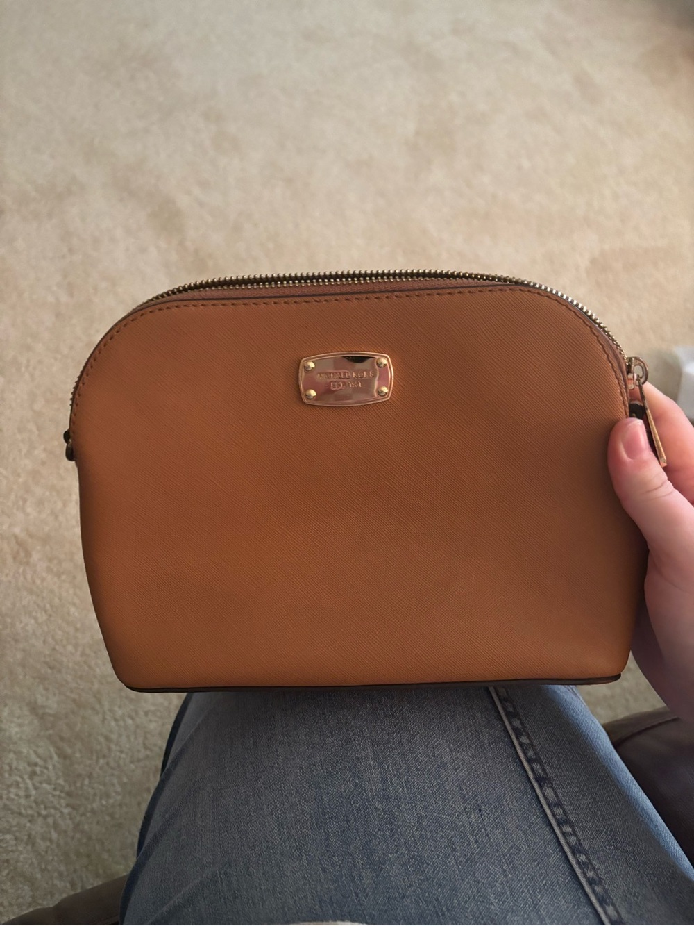 Michael Kors Brown Leather Crossbody with Gold Chain Accents - Picture 2 of 2